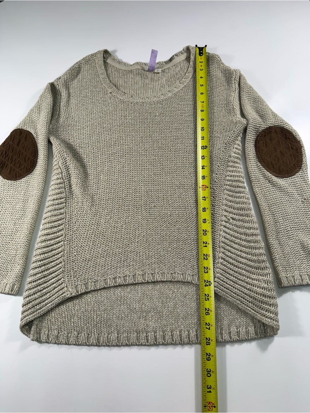 Alya Cream Green Relaxed Crewneck Sweater With Elbow Patches - Picture 3 of 8